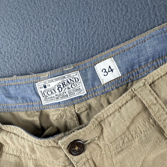 Lucky Brand Shorts Men's 36* Beige Cargo Linen Blend Drawstring Utility Summer - Picture 3 of 11